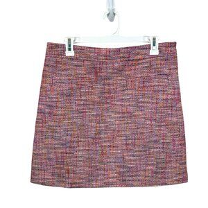 LOFT Tweed Mini Skirt Size 8 Pink Faux Pockets Classy Preppy Lined Career Girly